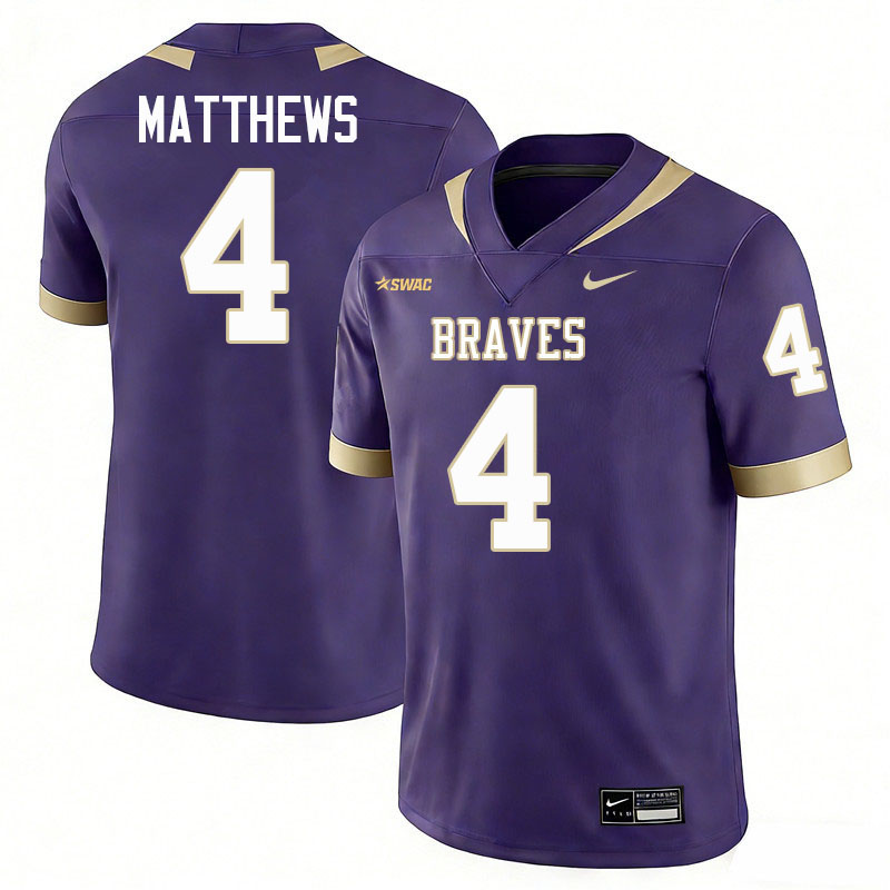 Alcorn State Braves #4 Jacoby Matthews College Football Jerseys,Uniforms Stitched-Purple